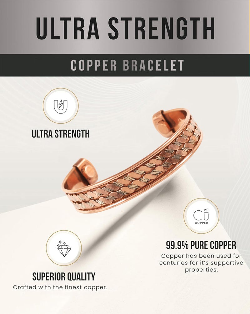 Touchstone Copper Bracelets | Gift for Men Women |Adjustable 100% Pure Solid Real Magnetic Jewelry | Handmade Bracelet Set Combo | Rope Braided Tibetan Bangles. Set of 3 Different Designs - Image 3